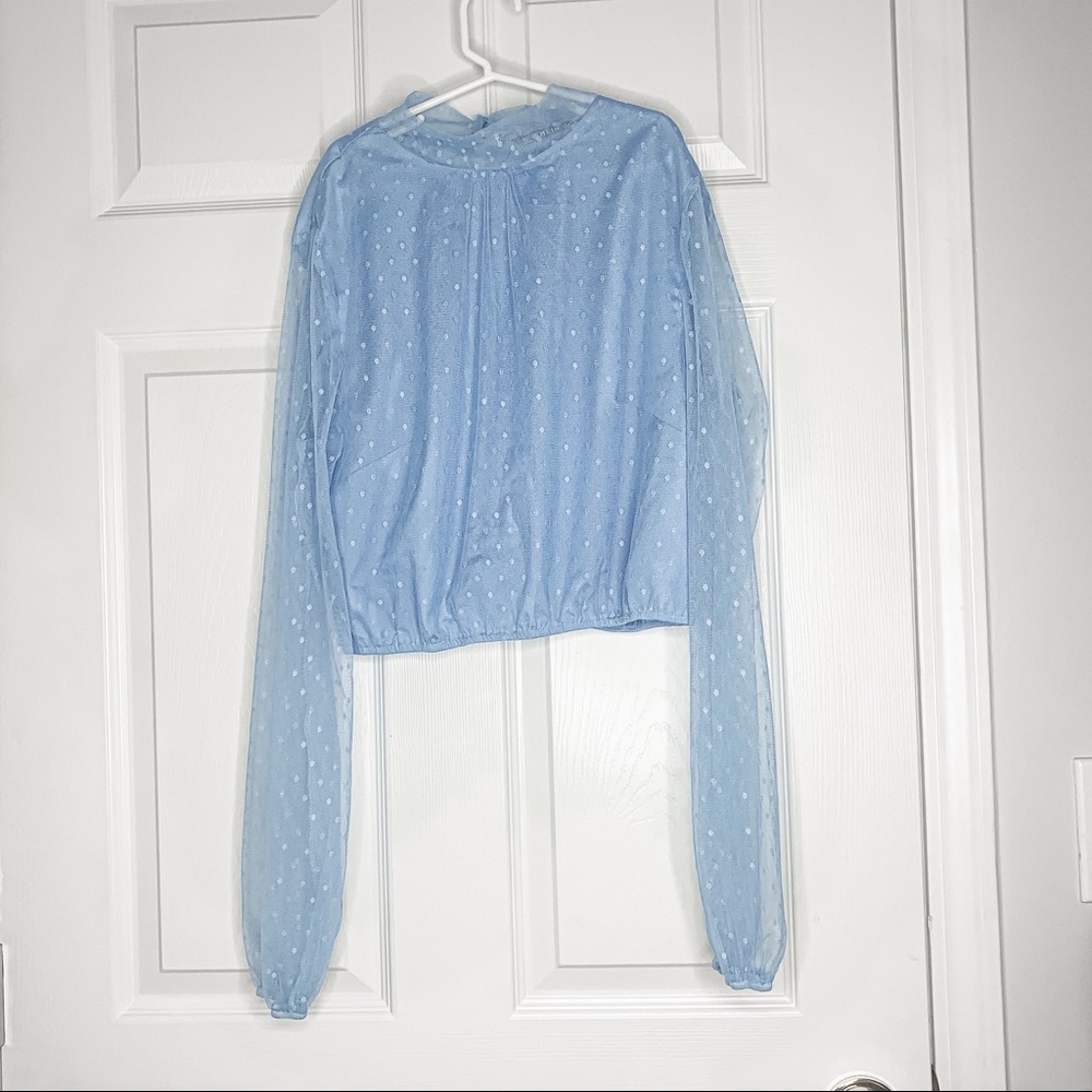 SHEIN mesh mock neck polka dot crop top - Picture 1 of 9
